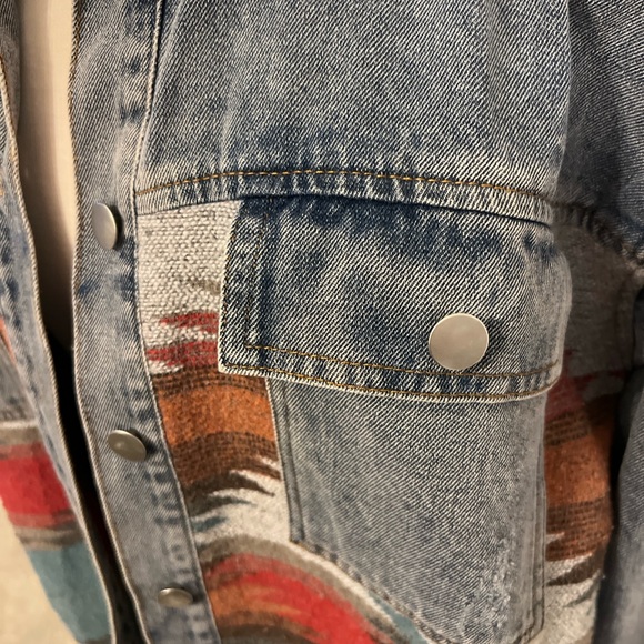 Vintage Denim Shacket with Aztec Southwestern Pattern - Picture 2 of 12
